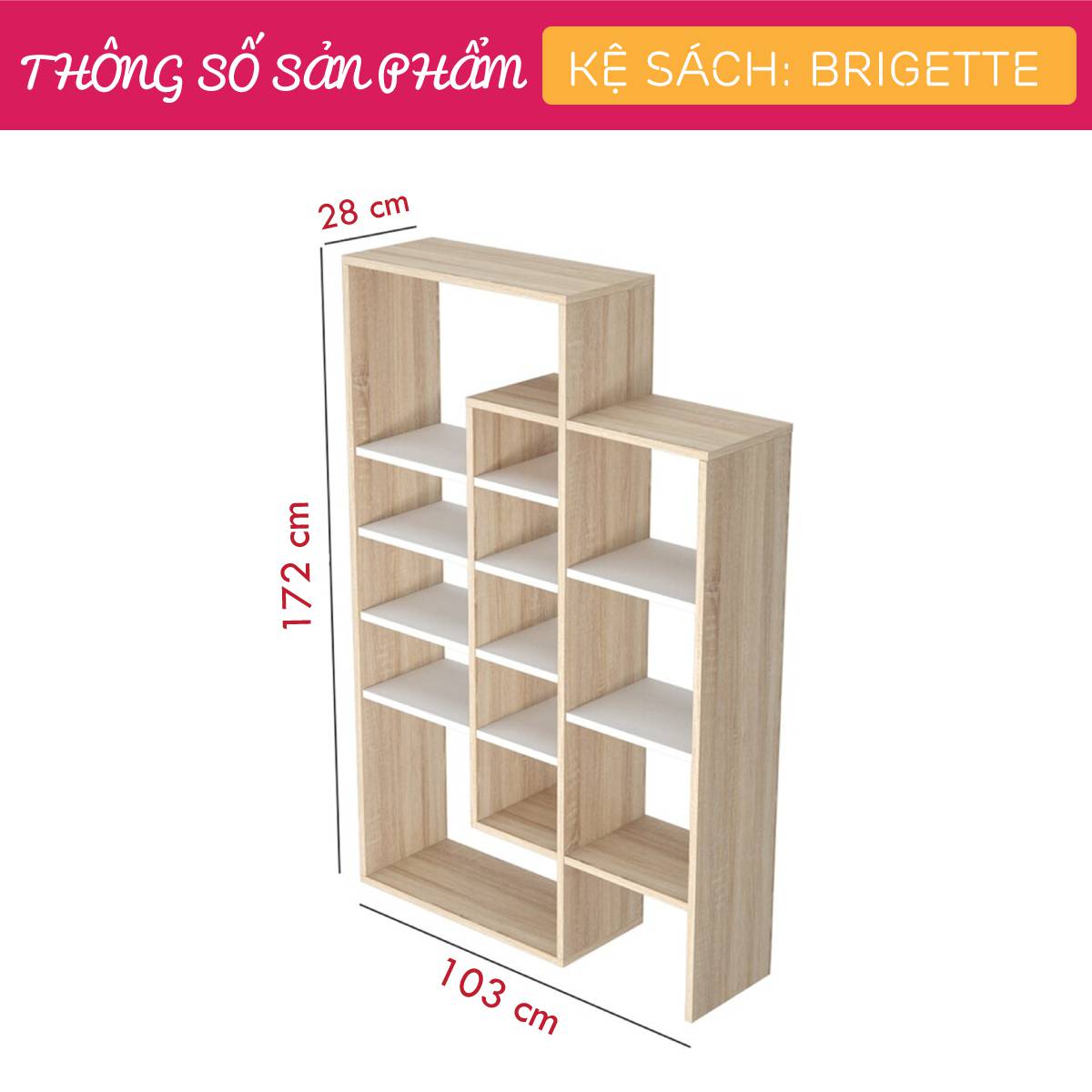 Kệ sách gỗ hiện đại SMLIFE Brigette | Gỗ MDF dày 17mm chống ẩm | D103xR28xC172cm