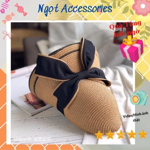 Mũ Cói Rộng Vành Nón Cối Đi Biển Cho Nữ Phối Nơ Ngắn Ngọt Accessories Chống Nắng Mùa Hè