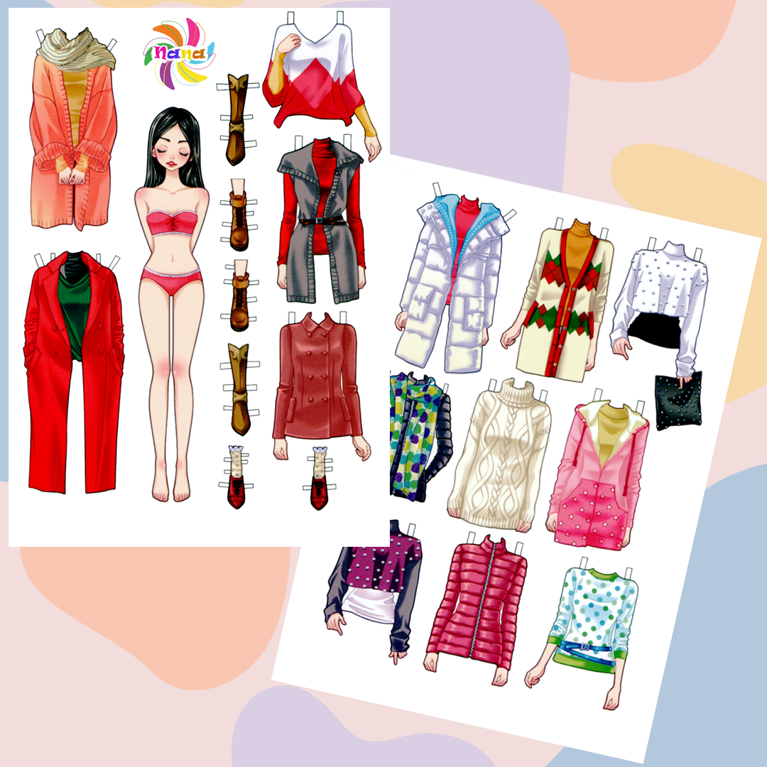 Búp bê giấy (paper doll)  thay đồ phong cách Hàn Quốc giấy cắt thủ công cho bé Combo 6 hình siêu đáng yêu BBG0020