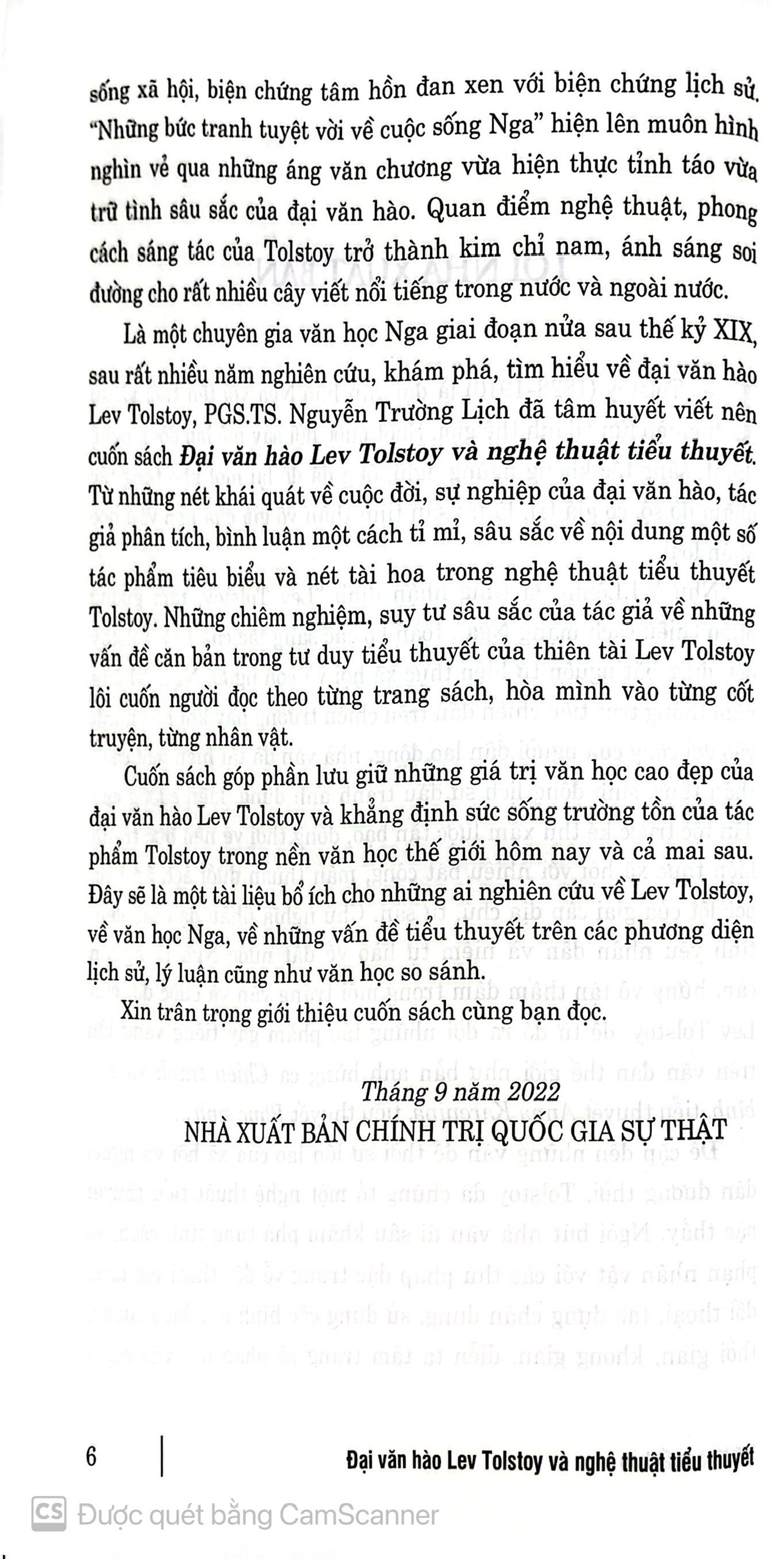 Đại văn hào Lev Tolstoy và nghệ thuật tiểu thuyết