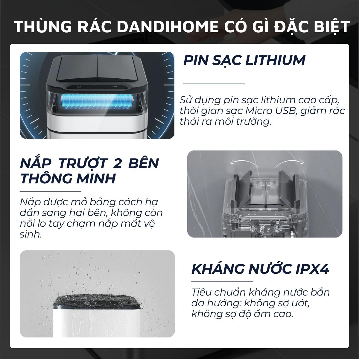 Thùng rác thông minh cảm ứng tự động đóng mở DandiHome - Tặng pin sạc Micro usb