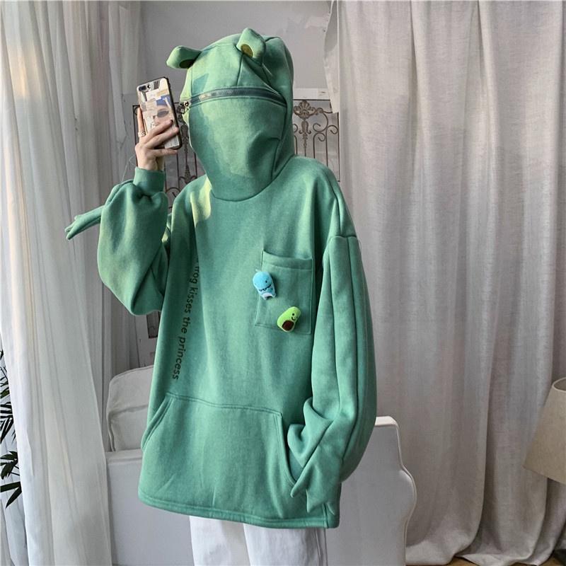 Áo Hoodie chất liệu nỉ nam nữ from rộng hình ếch đáng yêu
