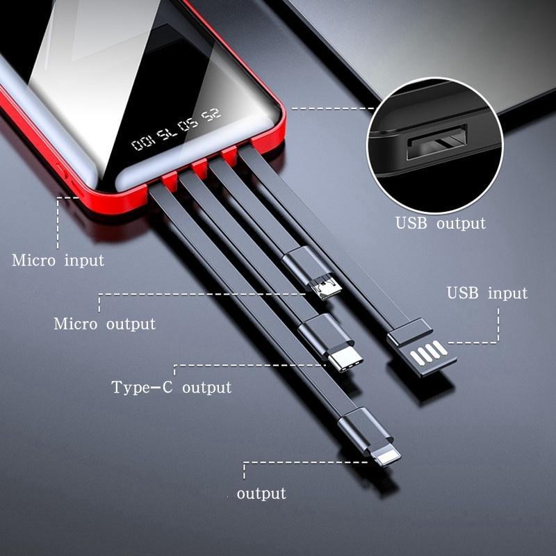 Pin Sạc Dự Phòng YM276S 20000mAh Siêu Nhẹ Có 4 Dây Cáp Sạc Tiện Dụng