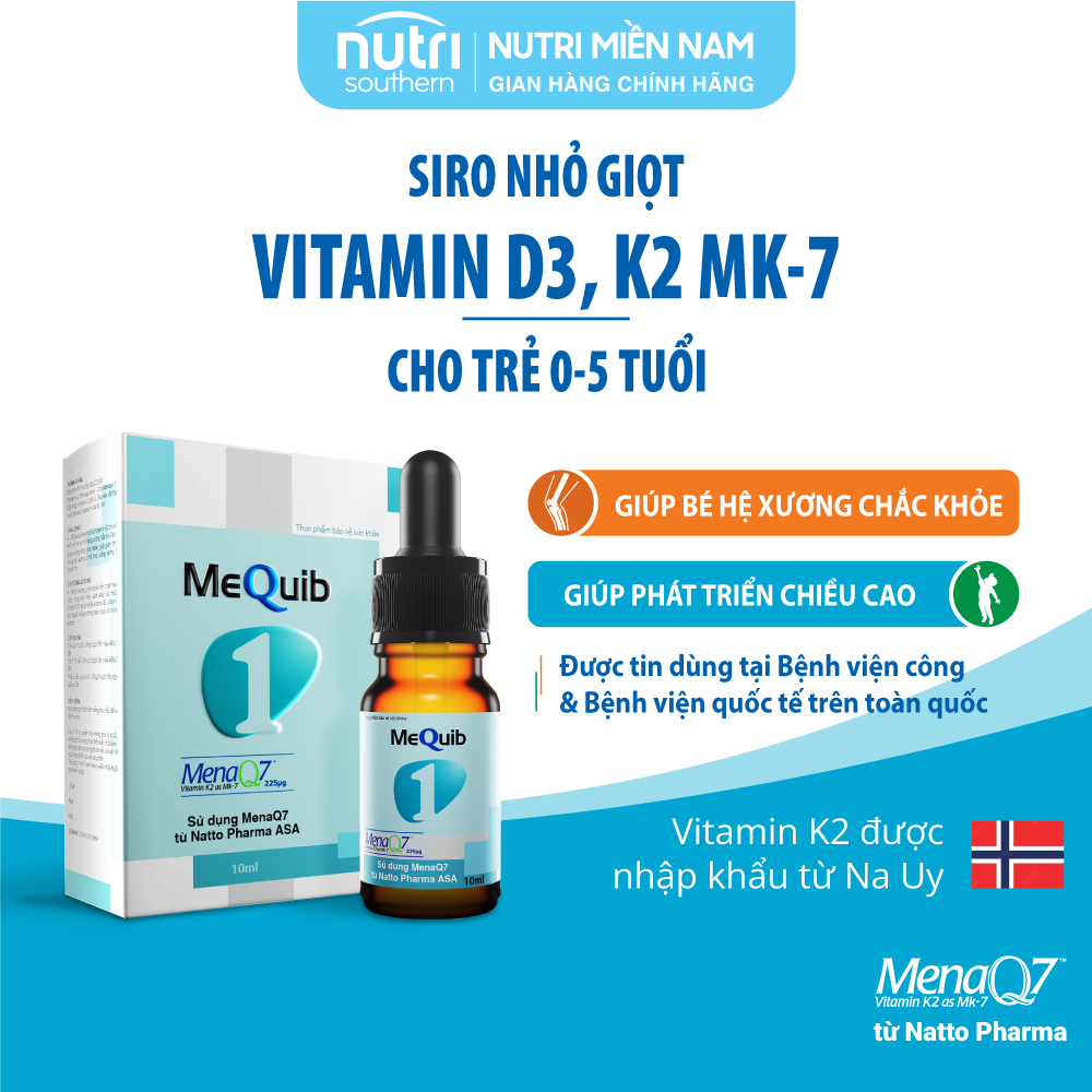 Vitamin D3 K2 MK7 MenaQ7 MEQUIB 1 - Giúp tăng cường hấp thu canxi và phát triển chiều cao (chai 10ml)