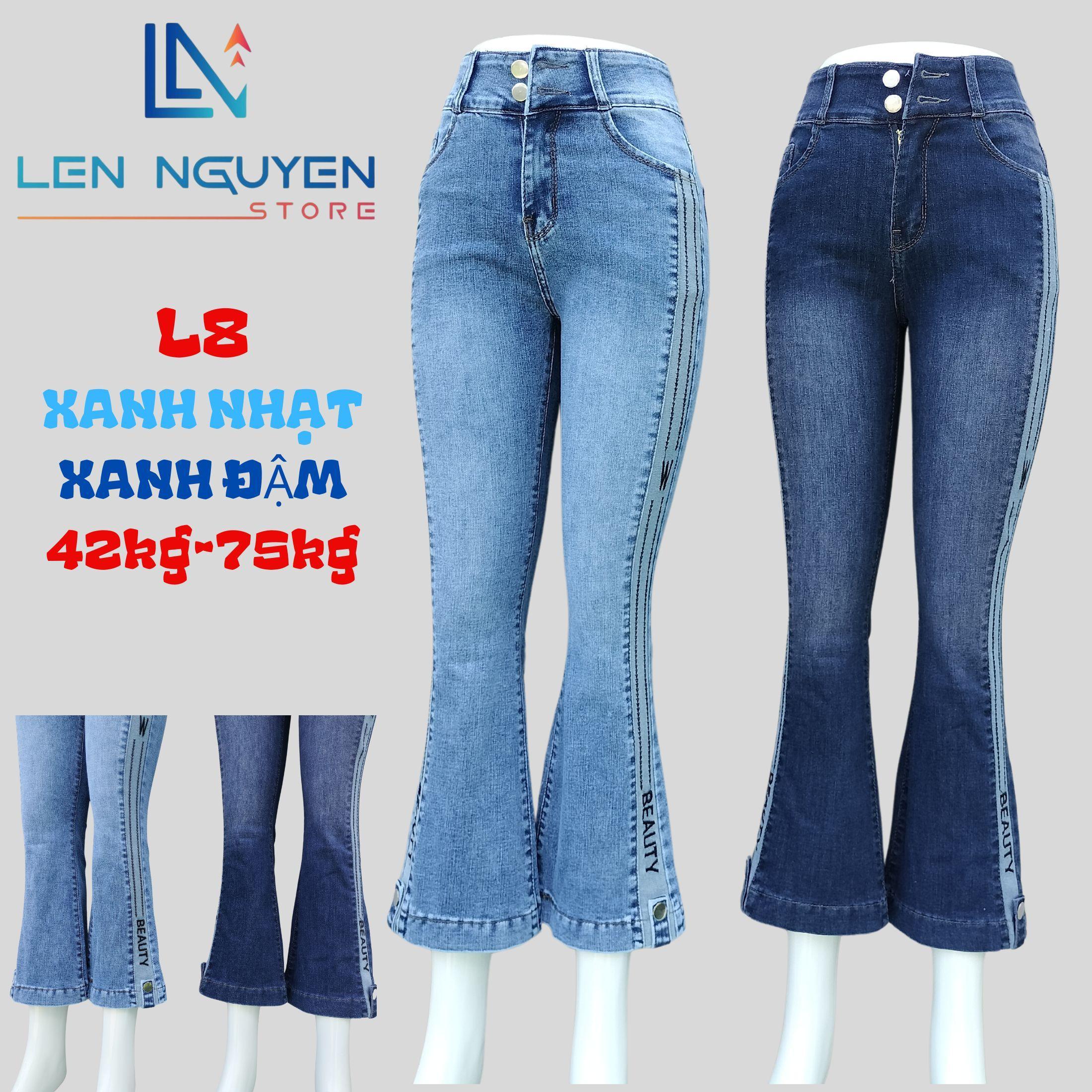 L8_Quần jean nữ, loe, lưng cao, quần bò nữ dáng ôm, quần rin nữ có big size, cho 42kg đến 75kg - Xanh Đậm