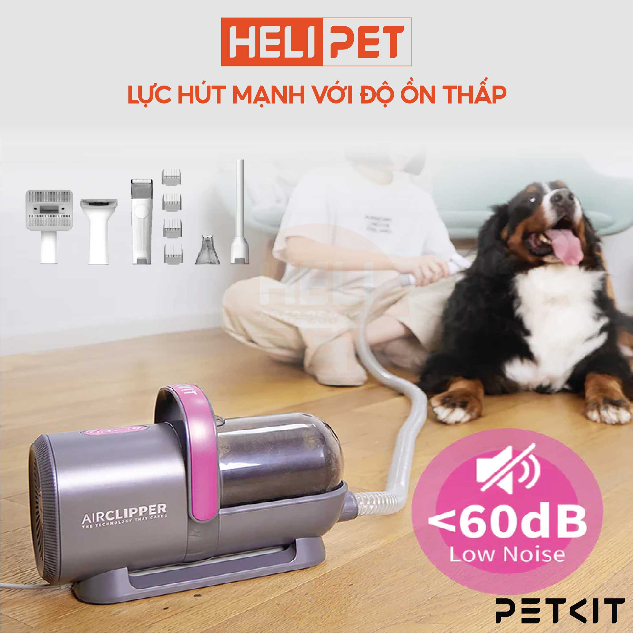 Máy Cắt, Tỉa, Hút Lông Chó Mèo 5 Công Dụng PETKIT AirClipper 5-in-1 Pet Grooming Kit - HeLiPet