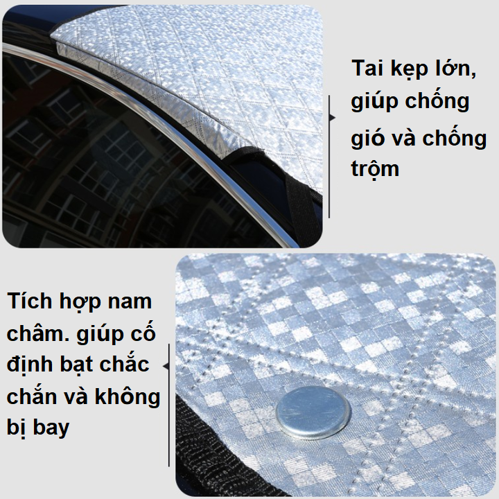 Tấm, bạt chắn nắng kính lái xe ô tô A551 tích hợp thêm 2 tai chụp bảo vệ gương chiếu hậu