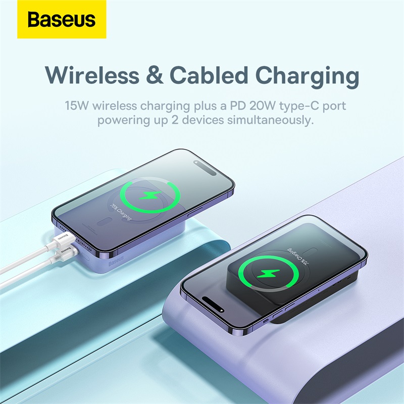 Pin Dự Phòng Không Dây Tích Hợp Nam Châm OS-Baseus Magnetic Mini Wireless Fast Charge Power Bank 20000mAh 20W (Kèm cáp C to C, 20V/3A, 30cm) (Hàng chính hãng)