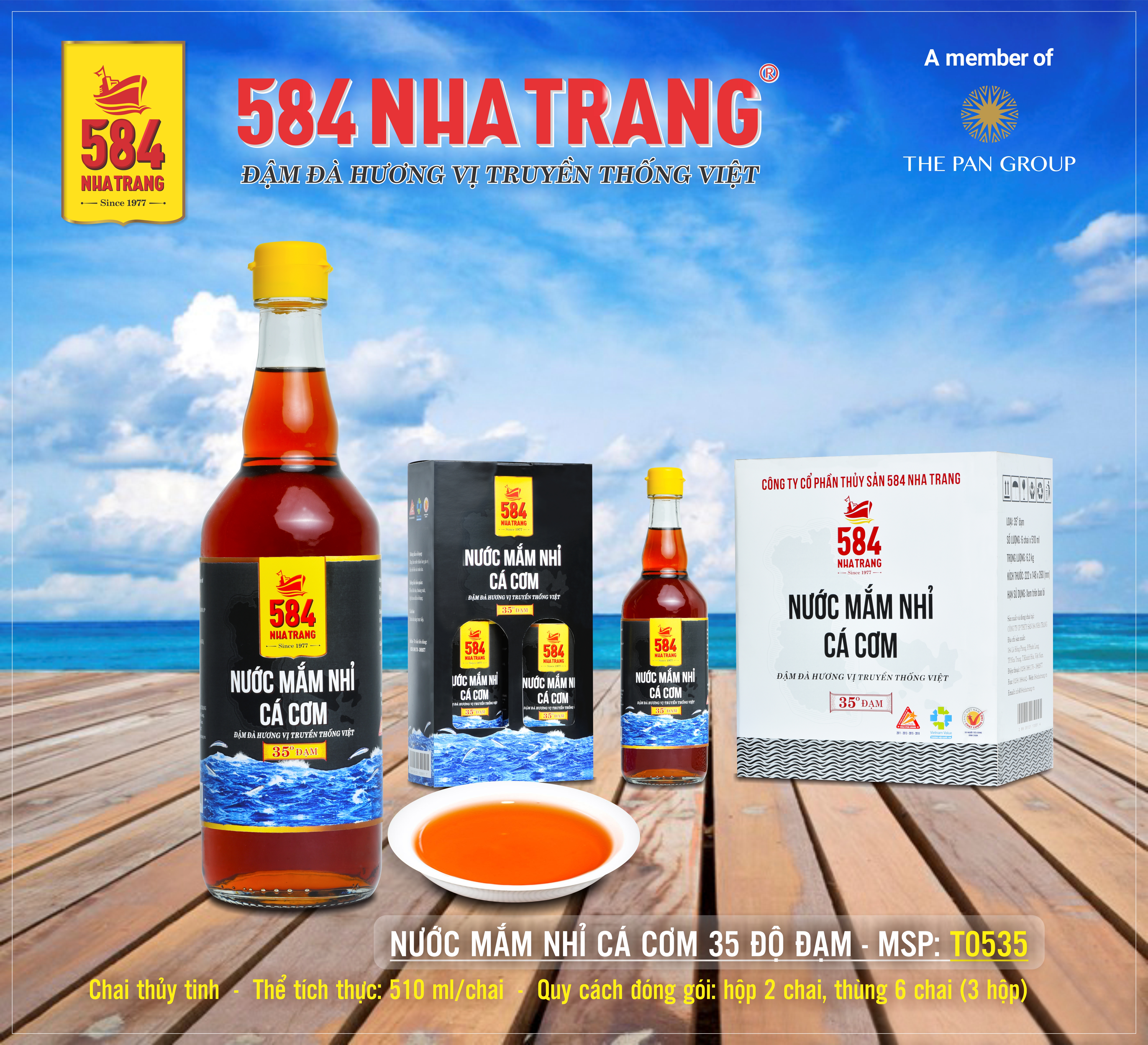 Thùng 6 Chai Nước mắm Nhỉ Cá cơm 584 Nha Trang - 30 độ đạm - Chai thủy tinh 510ml