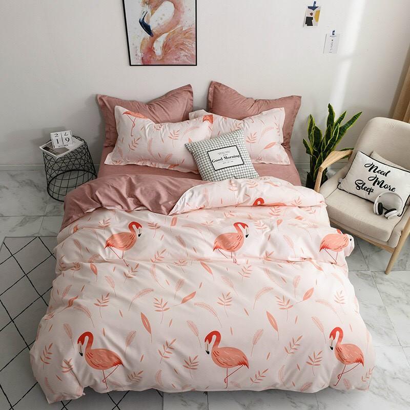 Bộ chăn ga Cotton Poly Họa tiết Hạc Cam - Hàng Nhập Khẩu