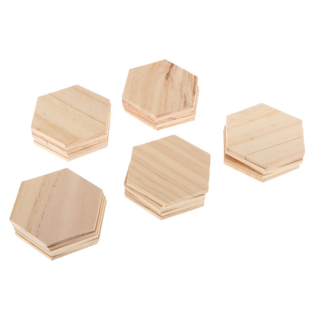 25x Blank Wood Hexagon Shapes Cut Wooden Embellishments for DIY Arts Crafts