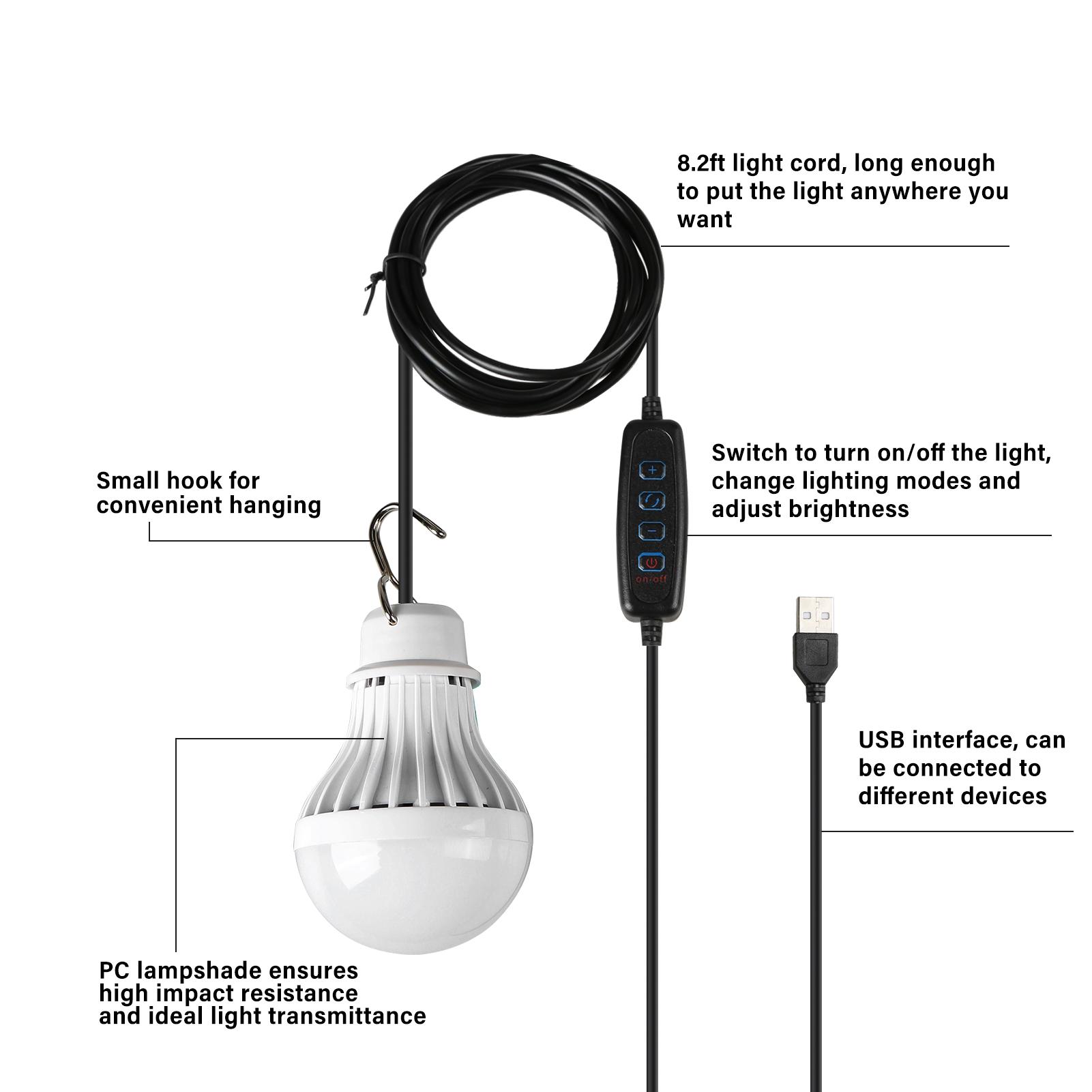 Đèn LED USB ngoài trời Ánh sáng ấm / trắng / trắng ấm có thể điều chỉnh độ sáng có móc treo đi bộ, đi cắm trại