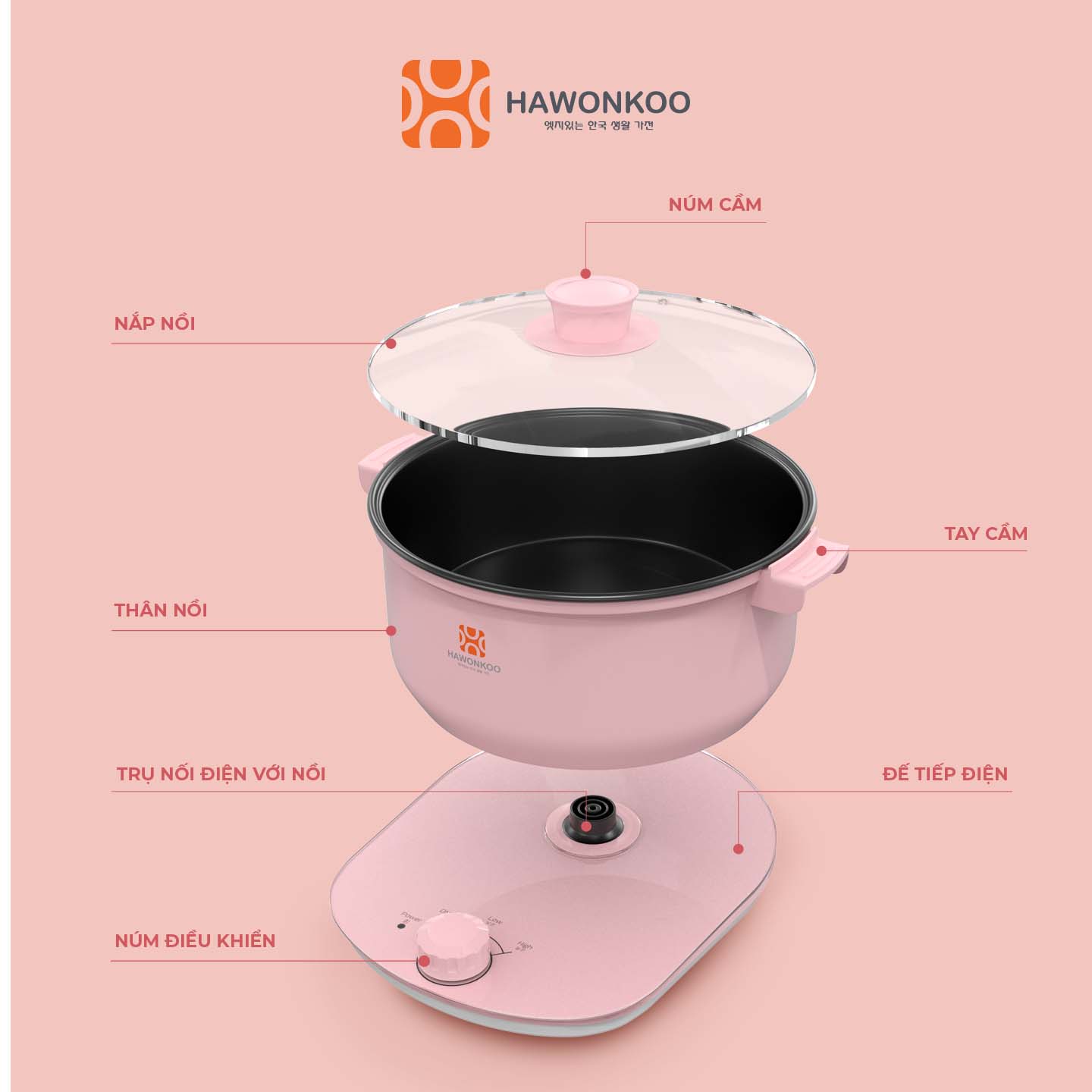 Nồi Lẩu Điện HAWONKOO HEH-100 2,5 Lít 1200W Hàng Chính Hãng Bảo Hành 12 Tháng - Thương Hiệu Hàn Quốc