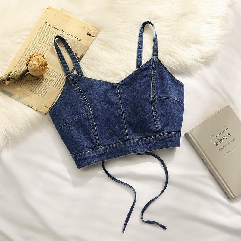 MS938 Áo hai dây denim, áo bò buộc dây mix váy áo siêu xinh