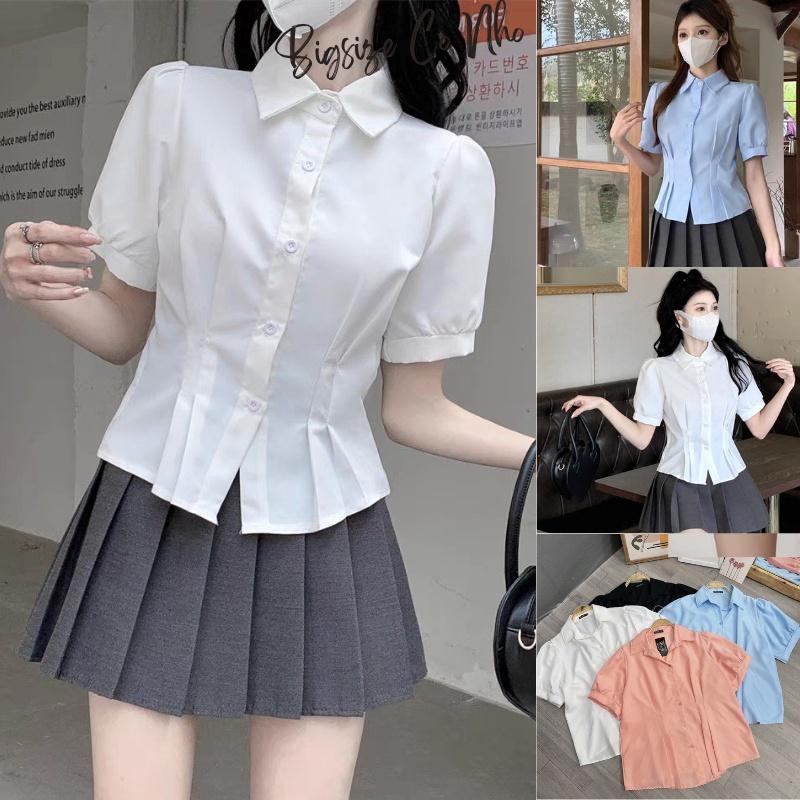 Áo sơ mi nhúm eo bigsize nữ dáng baby bo tay áo vải lụa chéo, Áo somi công sở nữ big size 58-95kg BIGSIZE CÔ NHỎ SM13