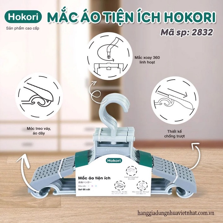 Combo 5 Móc Quần Áo Tiện Ích Nhựa Hokori Cao Cấp