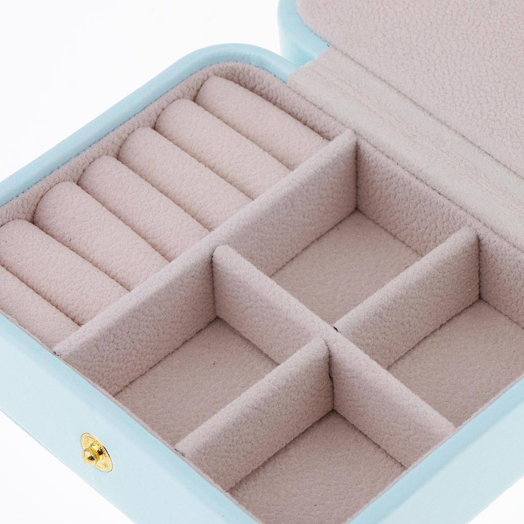 Portable PU Leather Double Layer Travel Earrings Jewelry Box Storage with Mirror