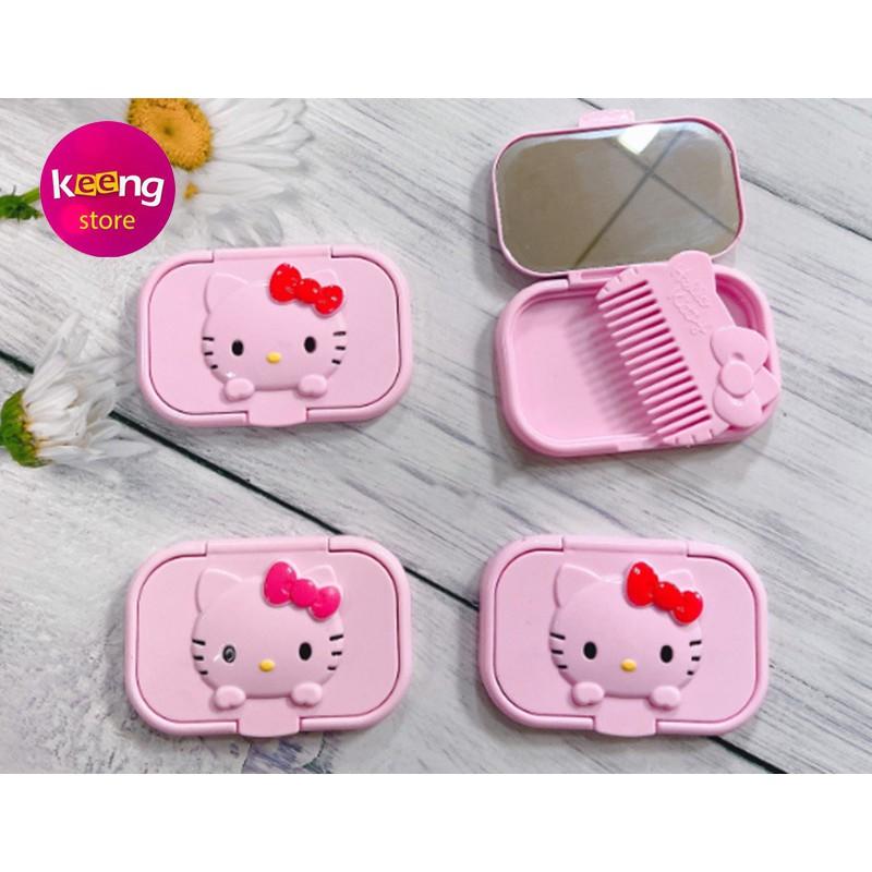 Gương trang điểm cầm tay Hello kitty kèm lược dễ thương