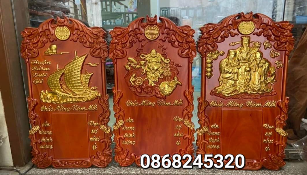 Đồng hồ treo tường khắc tích thuận buồm xuôi gió gỗ hương đỏ pu dát vàng cao cấp kt 41×81×3cm