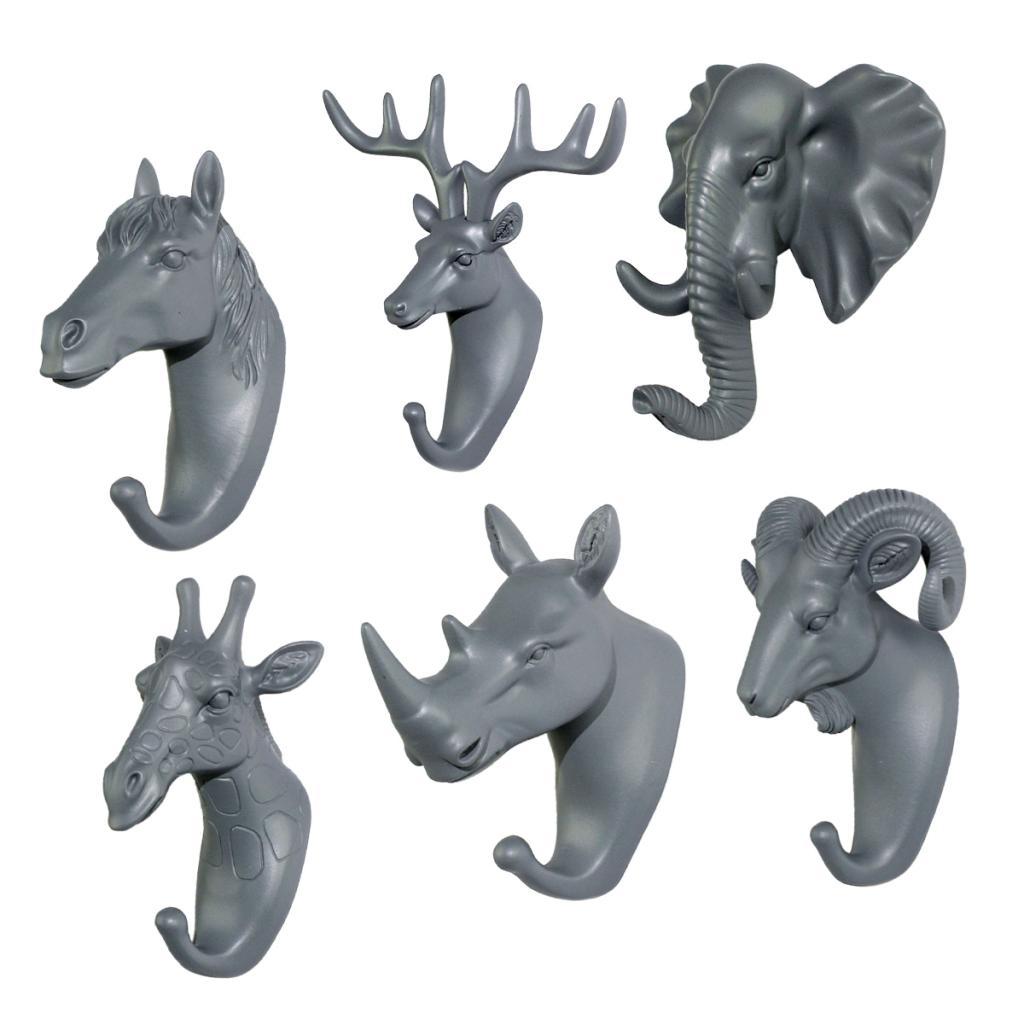 Nordic Style Resin Animal Head Wall Hook Coat Hanger Towel Rack Gray Color-Deer