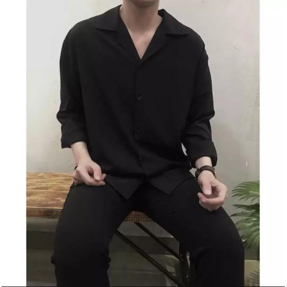 Áo sơ mi nam tay dài cổ vest form rộng unisex - chất vải lụa - SHOP MAYLAN