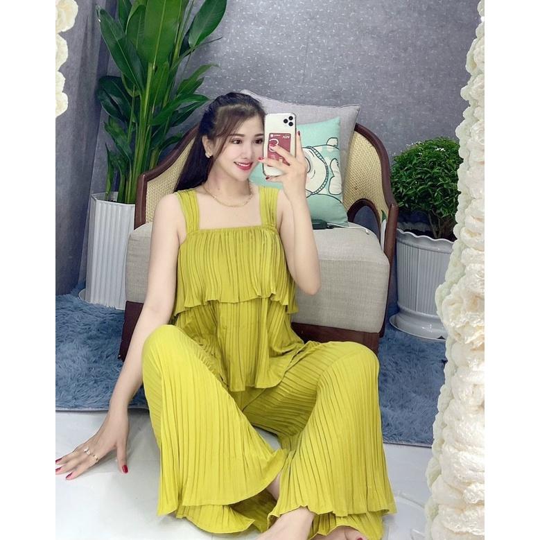 Đồ bộ nữ quần ống suông rộng, vải lụa dập ly xốp, mịn mát, ít nhăn, (2 size từ 48-55-68 kg) * Set đồ bộ nữ mùa hè