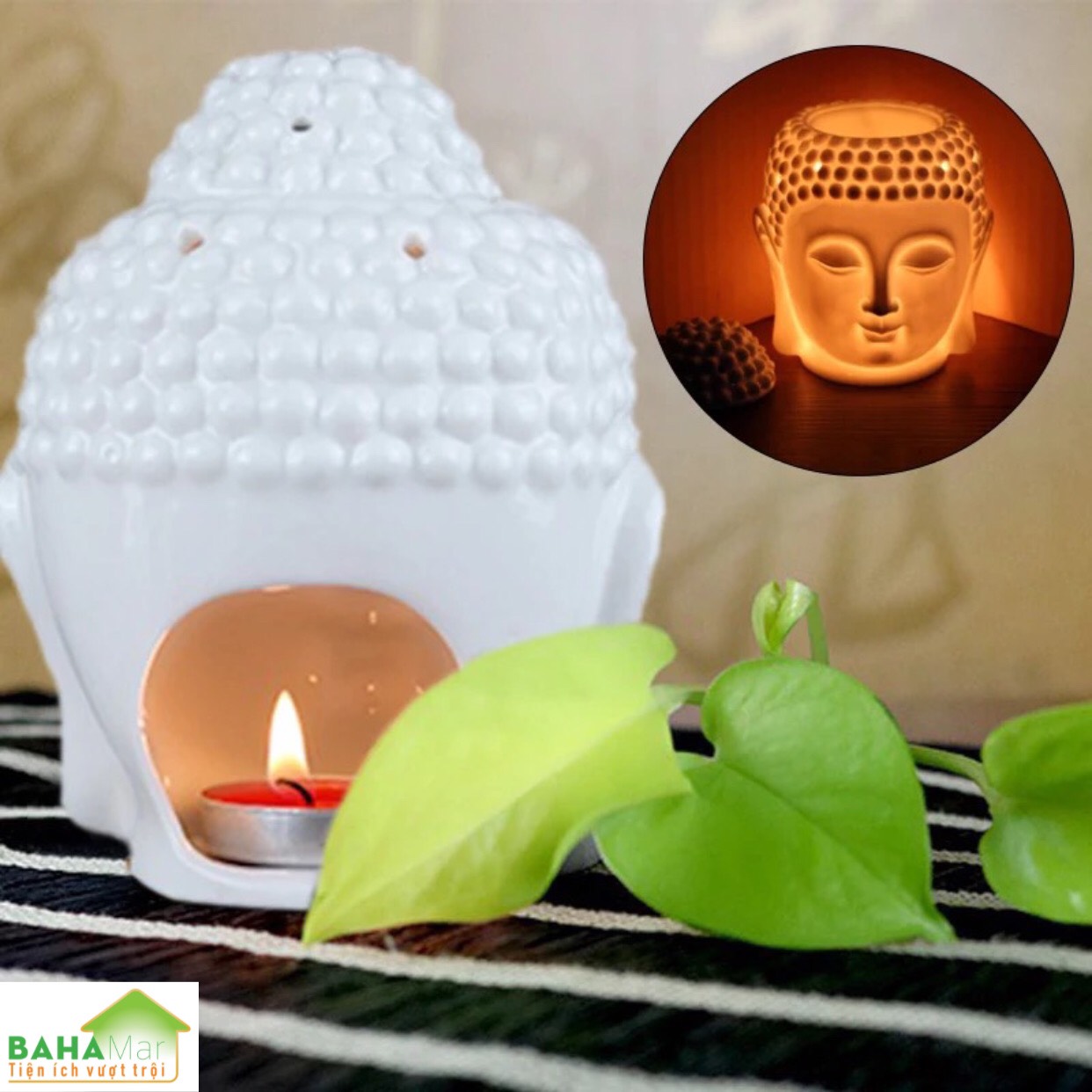 ĐẦU PHẬT ĐỐT NẾN XÔNG TINH DẦU BẰNG GỐM CAO CẤP - TRANG TRÍ NHÀ "BAHAMAR" sử dụng để trang trí nhà cửa và hương liệu. cho phép ánh sáng của nến tỏa sáng trong