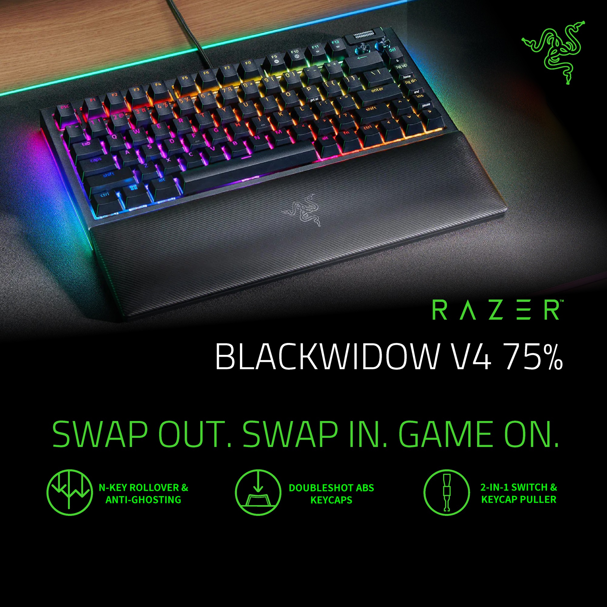 Bàn phím Razer BlackWidow V4 75% - Hotswappable Mechanical Gaming Keyboard_Mới, hàng chính hãng, bảo hành 24 tháng