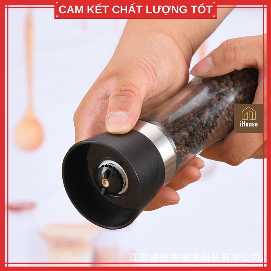 Lọ xay tiêu cầm tay thủy tinh và inox, dụng cụ xay tiêu cầm tay đa năng tiện lợi