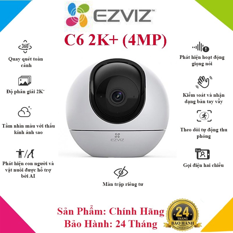 Camera IP Wifi Ezviz C6 4MP 2K+ Siêu Nét, Xoay 360 độ, đàm thoại 2 chiều - Hàng chính hãng