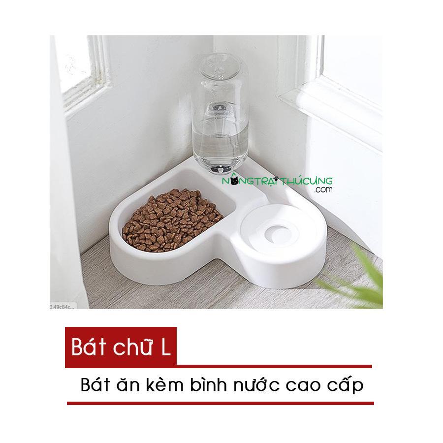 Bát ăn chữ L kèm bình nước 500ml cho thú cưng