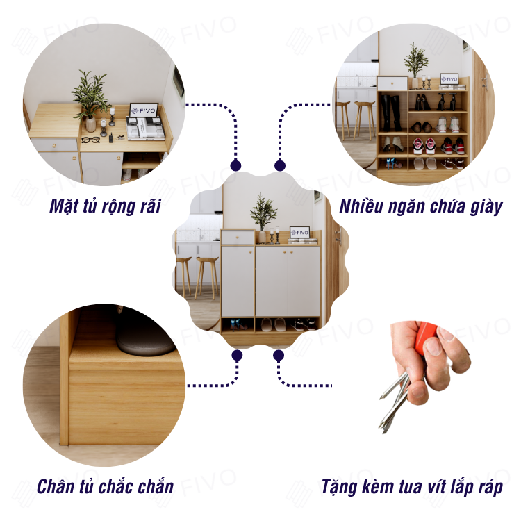 Tủ Đựng Giày Dép Thông Minh FIVO FS51, Chất Liệu Gỗ MDF Chống Ẩm Dày 17mm, Chân Tủ Chắc Chắn, Có Kèm 1 Hộc Tủ Mini - Ngang 90cm