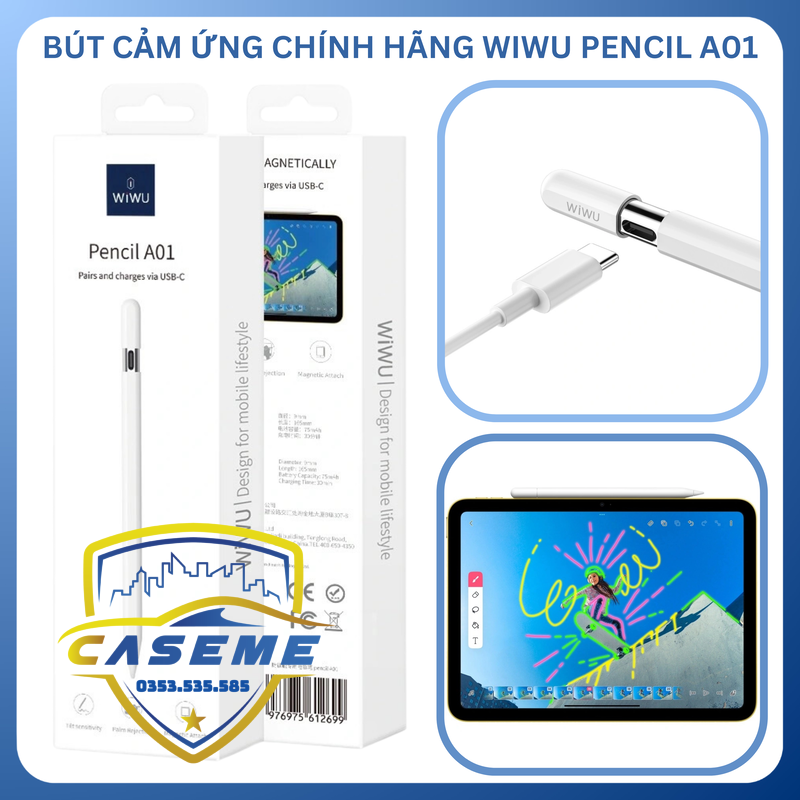 Bút Cảm Ứng Pencil A01 Hỗ Trợ Chống Tỳ Tay - Hàng Chính Hãng