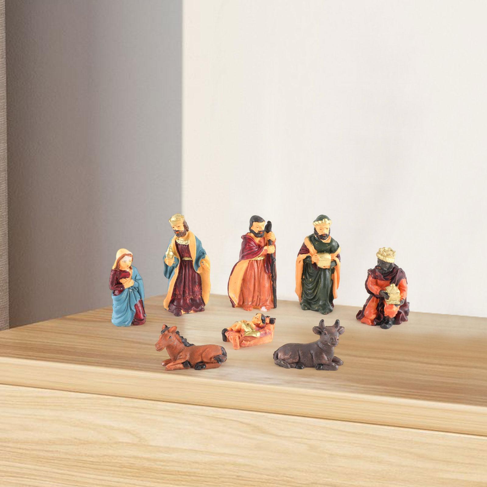 8Pcs Religious Christmas Nativity Scene Crafts Decoration Hand Painted Lovely Traditional Collection Birth of Jesus Ornament