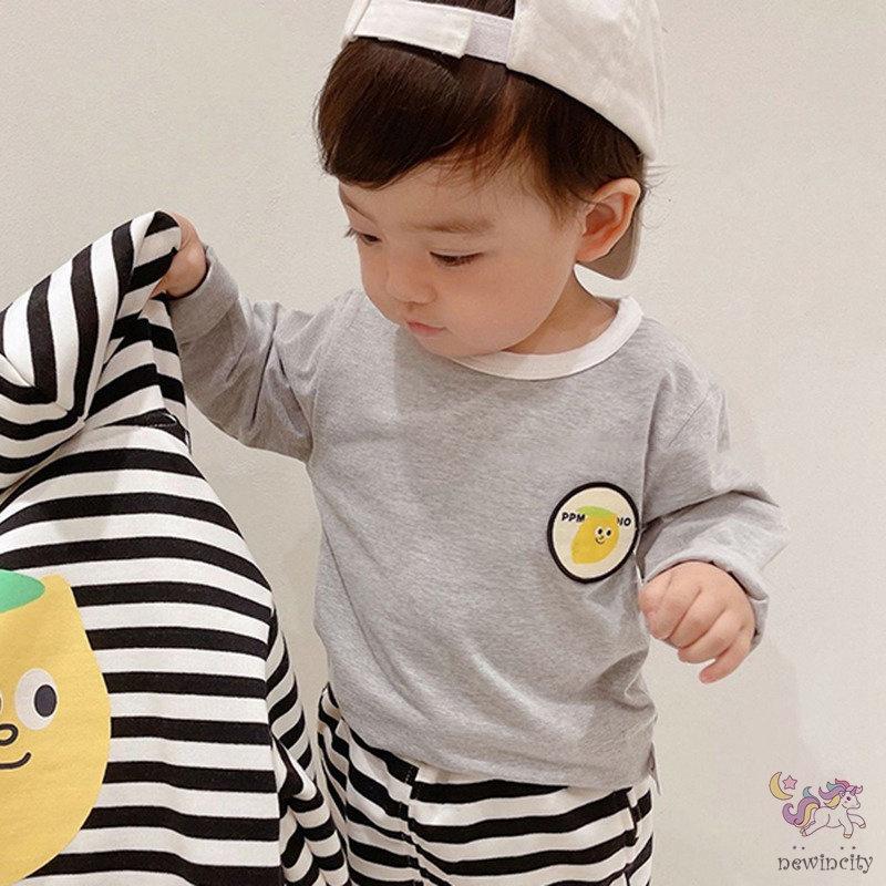 Áo Thun Tay Dài Vải Cotton In Hoạt Hình Kiểu Hàn Quốc Dễ Thương Cho Bé