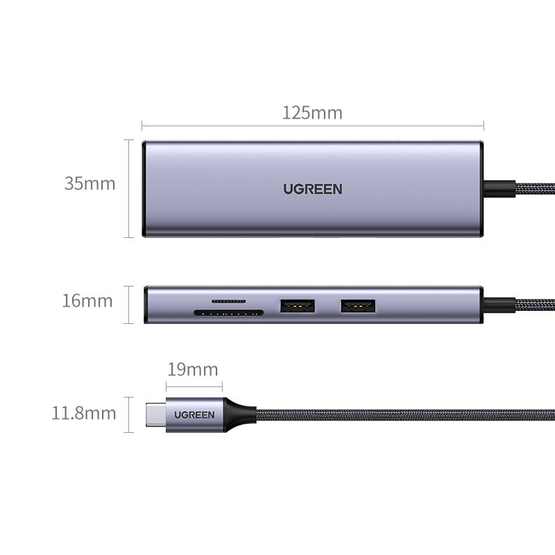 Hub chuyển đổi Ugreen 7 trong 1 USB Type-C CM512 4K@60Hz- hàng chính hãng