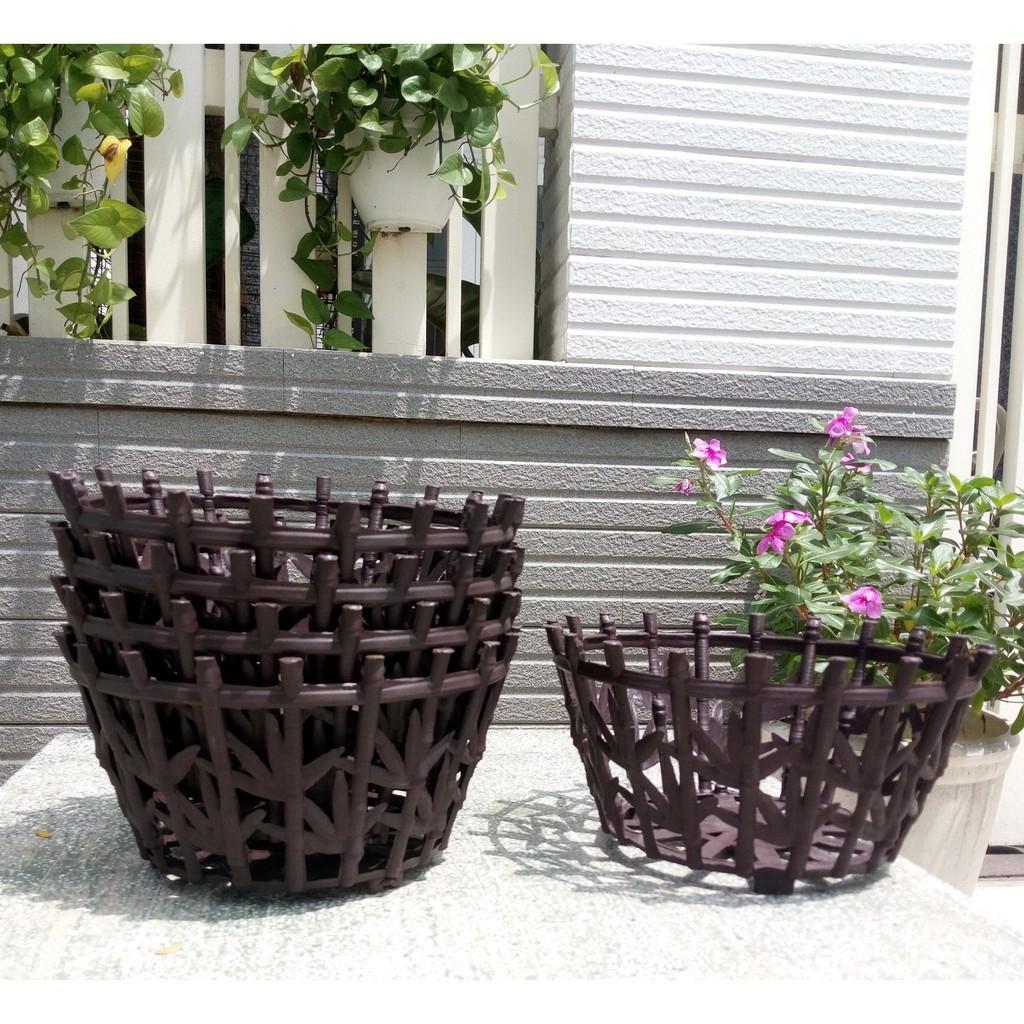 Bộ 10 chậu trồng lan lá tre trắng hoặc nâu size 22cm x 14cm
