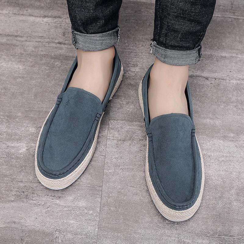 Slip on - Giày lười nam da lộn 2 màu xám xi măng và kaki, đế cao su bo đay cá tính - Mã E023