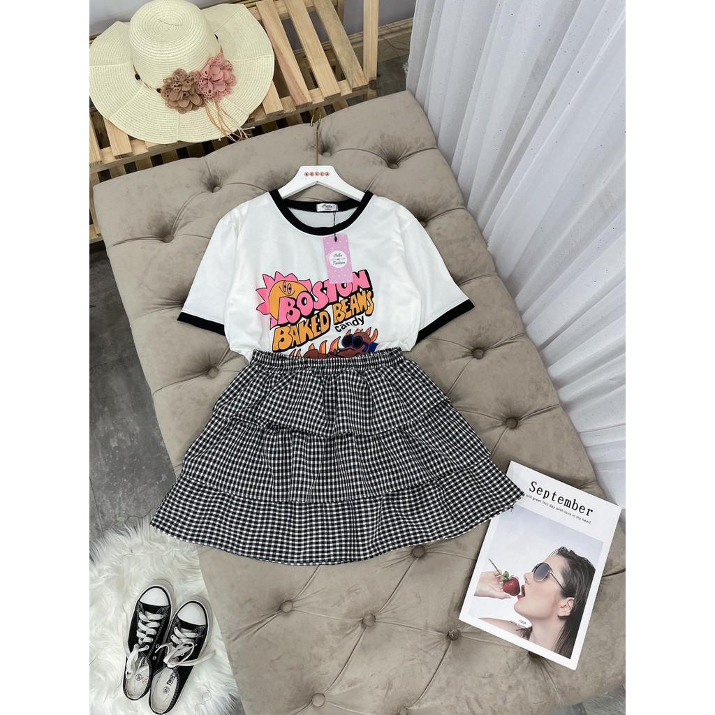 SET ÁO PHÔNG MIX CHÂN VÁY XẾP LY CUTE