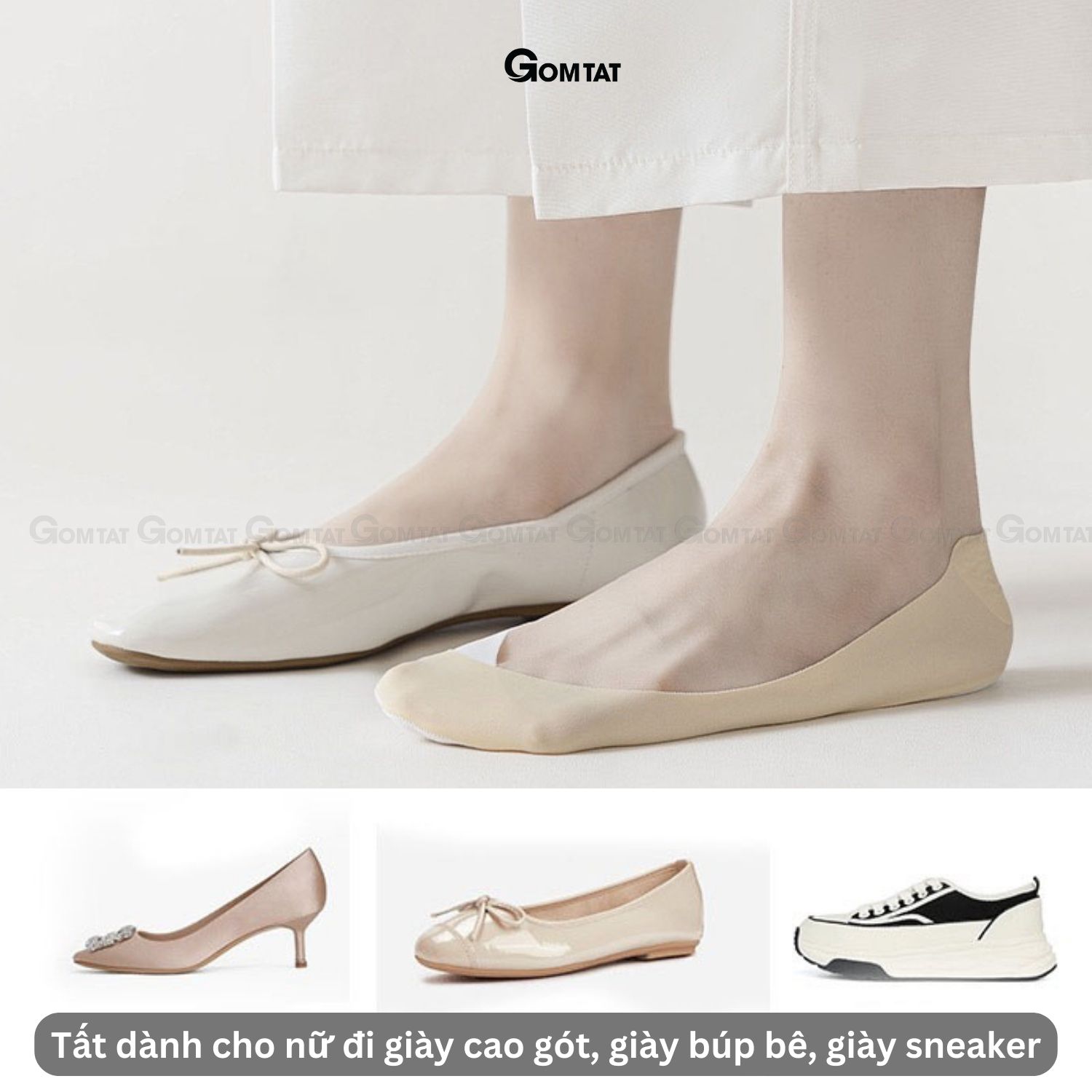 Tất hài nữ mùa hè đi giày cao gót, giày lười GOMTAT có đệm cao su chống tuột, chất liệu êm chân hút ẩm - SUX-1103-1DOI