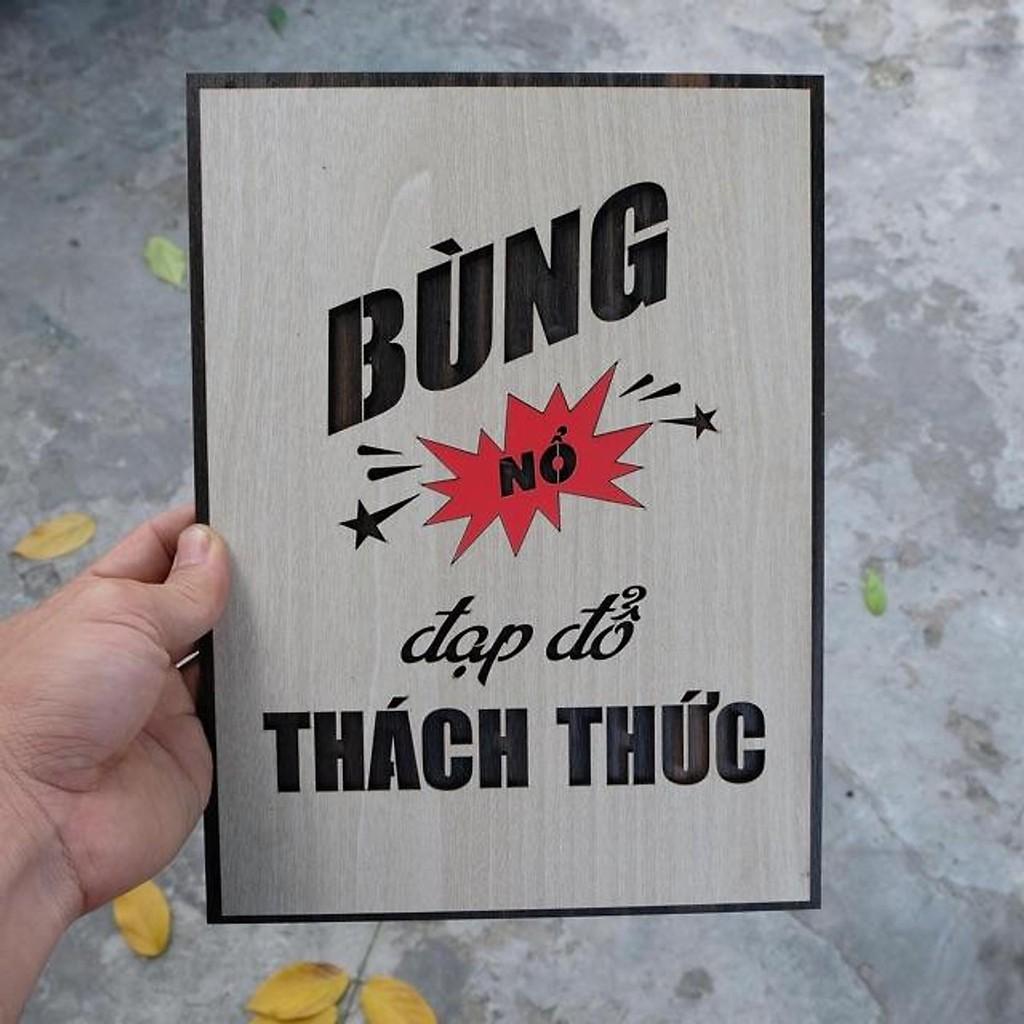 Tranh truyền cảm hứng bằng gỗ cao cấp TBIG019 treo tường trang trí quán trà sữa. Bùng nổ đạp đổ2