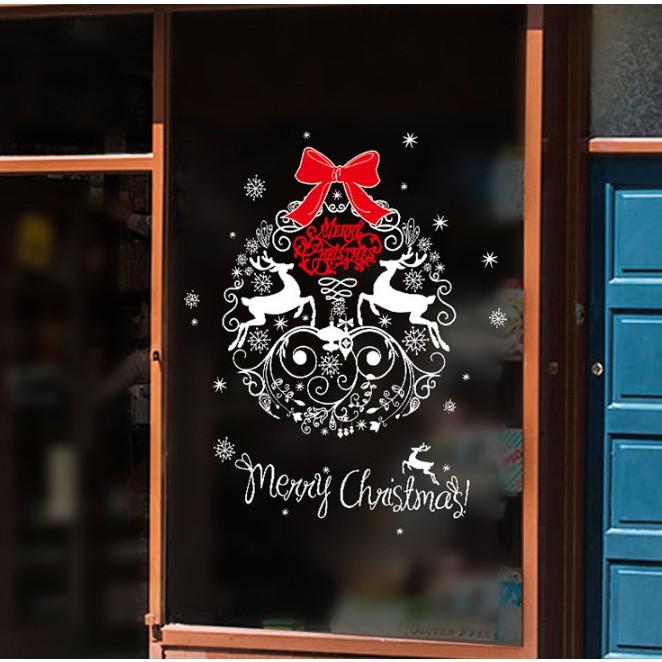 Decal trang trí noel vòng tròn nơ phong cách