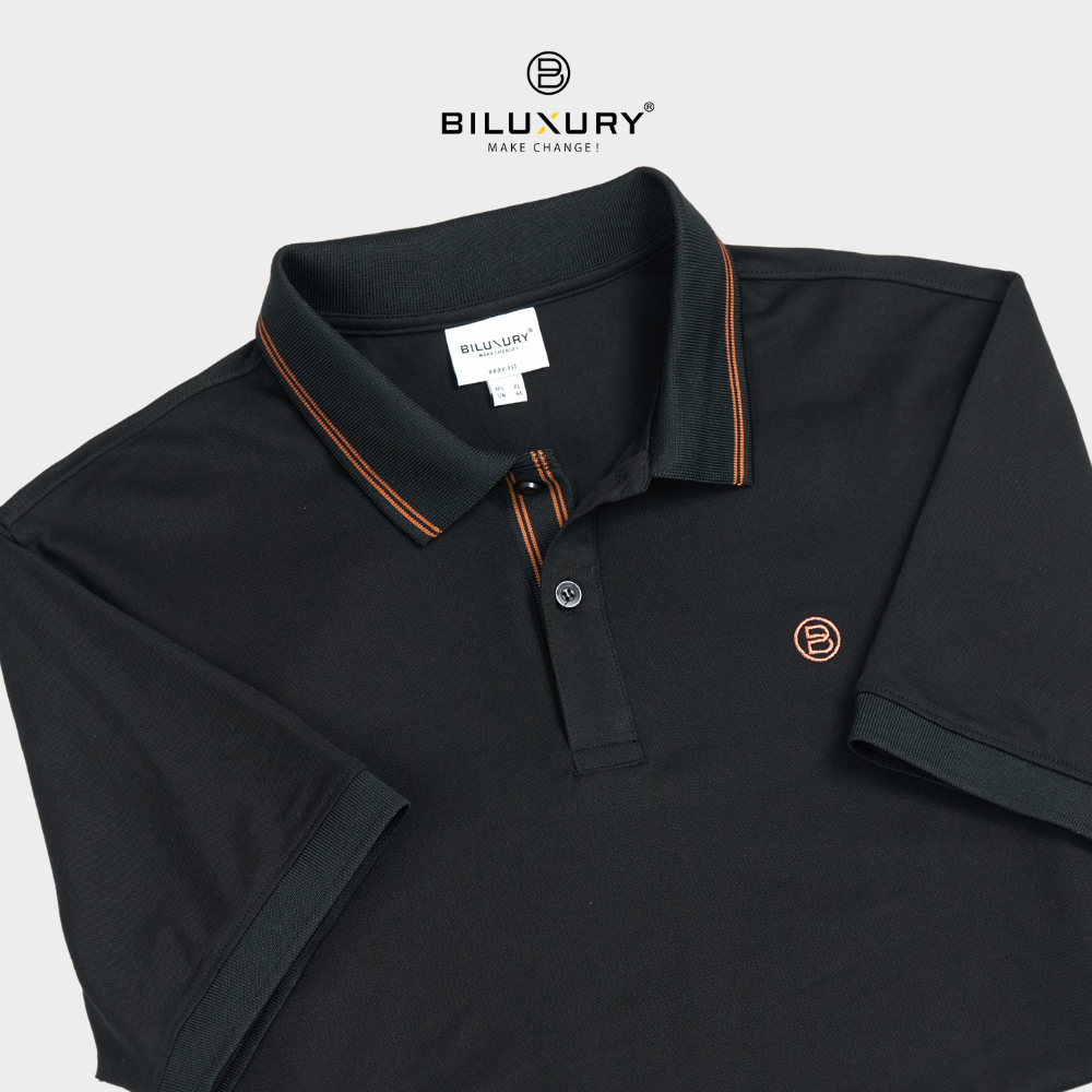 Áo polo nam Biluxury 7APCT023 form slimfit ôm vừa tôn dáng phối họa tiết line trẻ trung năng động