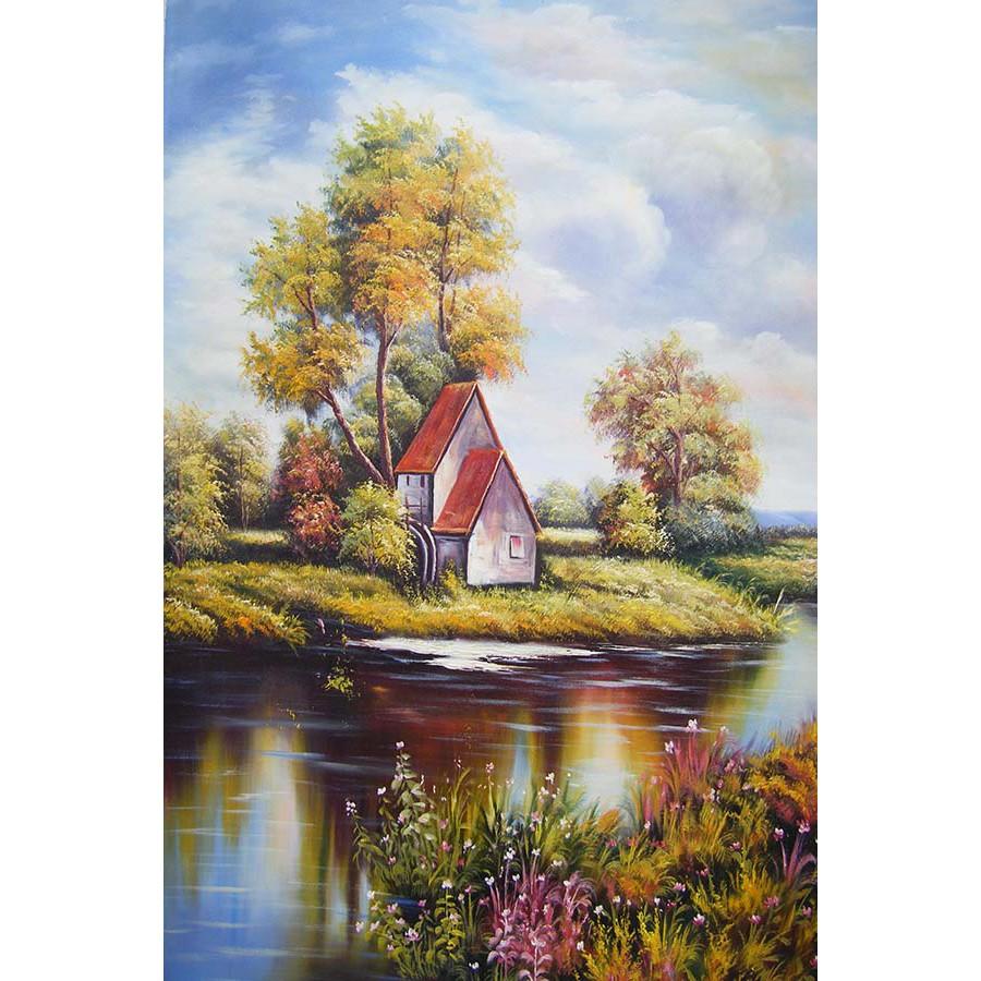 Tranh canvas phong cách sơn dầu - Phong cảnh Ven sông - PC022