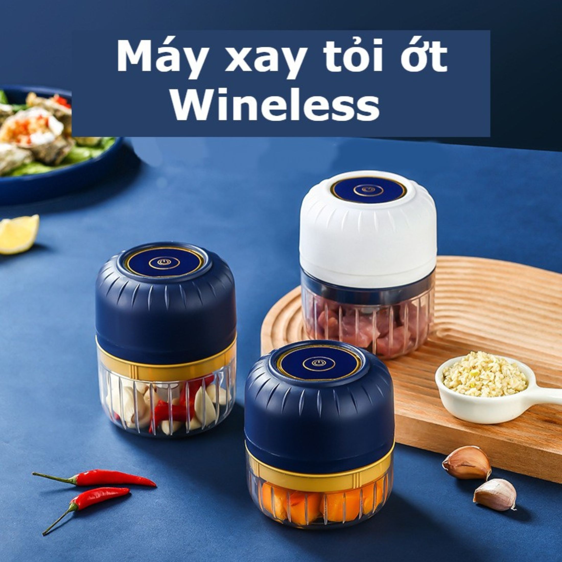 Máy xay tỏi ớt đa năng Wineless - Máy xay gia vị mini cầm tay dung tích 100 -250ml, lưỡi xay bằng thép không gỉ, máy xay tỏi ớt cao cấp xay gia vị, hoa quả, thịt, đồ ăn dặm cho bé cực tiện lợi