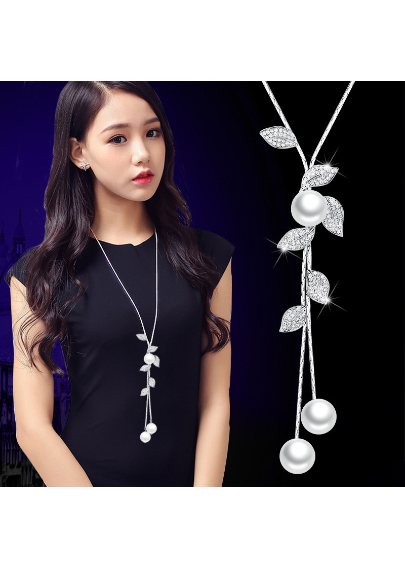 Dây chuyền nữ dáng dài lá dây ngọc trai
