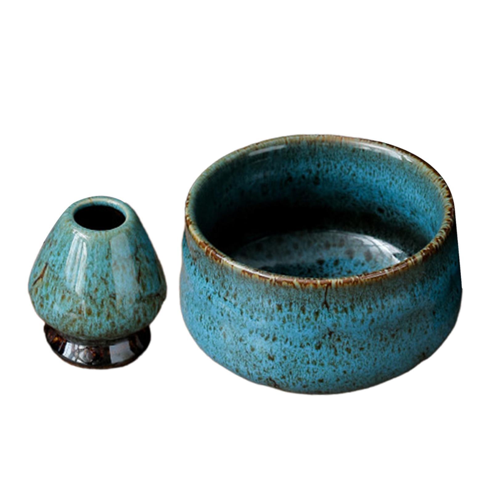 Ceramic Matcha Bowls with Whisk Holder for Table Home Traditional Ceremonial