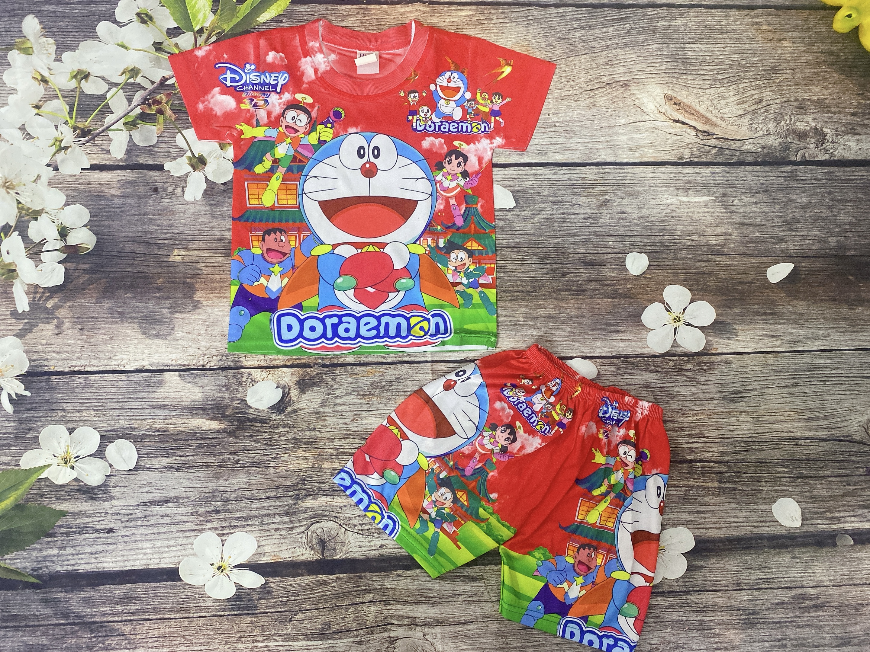 Bộ Thun Size 7-19Kg, 6 Tháng-5 Tuổi In 3D Đoraemon, Áo Quần Thun Lạnh Bé Trai