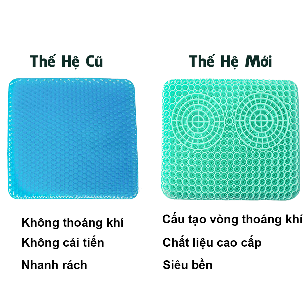 Đệm ngồi thoáng khí SILICONE cao cấp 3D chất liệu Gel thiết kế tổ ong thế hệ mới 2 lớp tặng kèm túi vài bọc