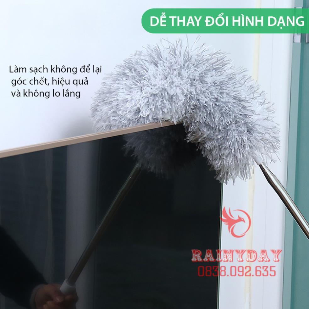 Cây chổi lông quét lau bụi mạng nhện trần nhà đa năng cán dài inox rút gọn gập được 90 độ thông minh